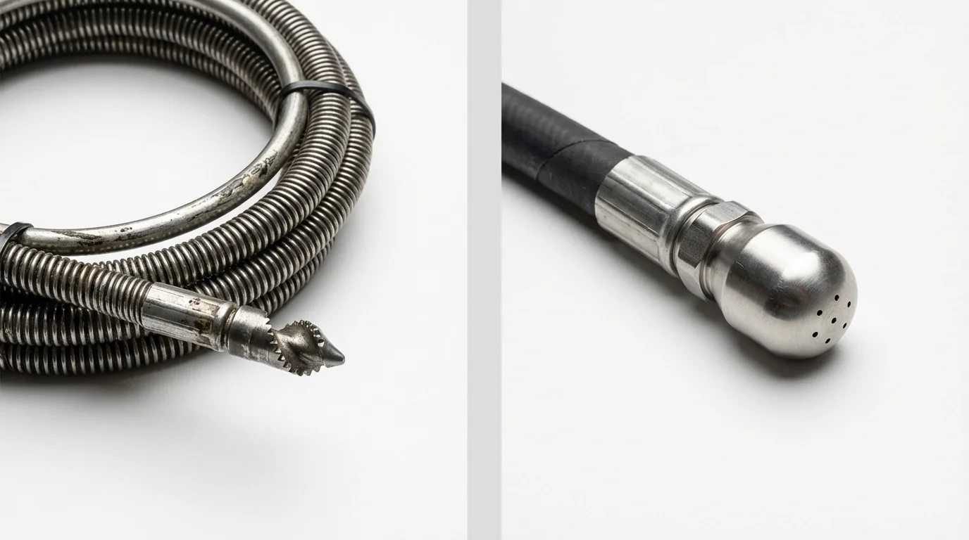 Drain snake cable and hydro jetting nozzle used for drain cleaning in Chula Vista, CA